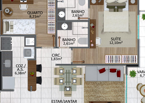 Residencial Ana Clara- Planta 2 quartos tipo 2