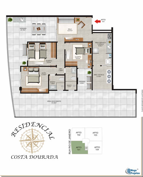 3 quartos com suíte - 150,58 M²