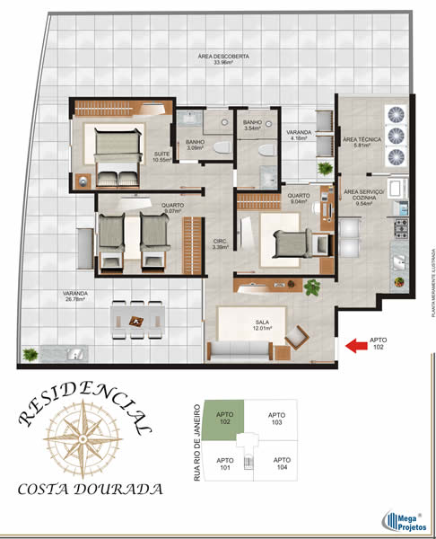 3 quartos com duas suítes - 141,56 M²