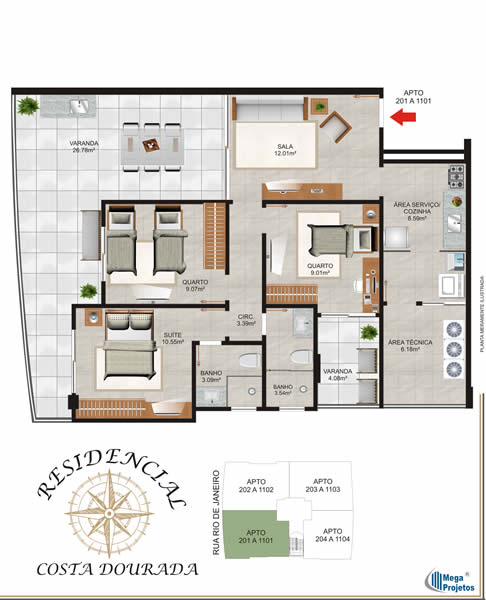 3 quartos com suíte - 107,26 M²