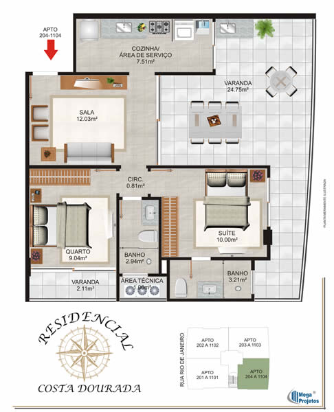 3 quartos com suíte - 107,26 M²