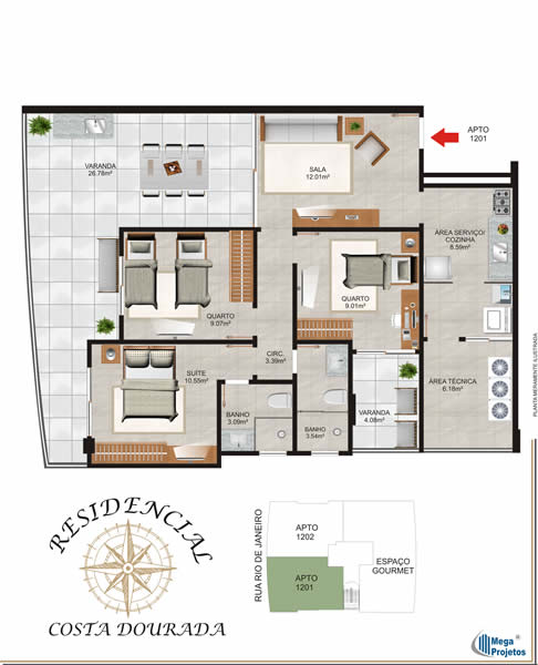 3 quartos com suíte - 107,60 M²