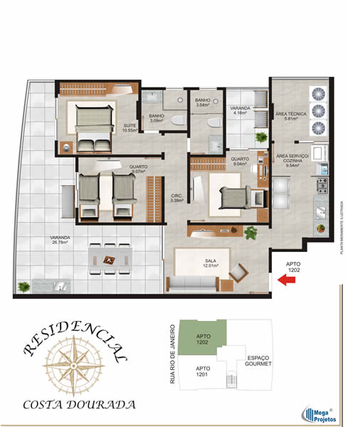 3 quartos com suíte - 82,57 M²