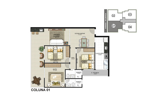 3 quartos com suíte - 150,58 M²