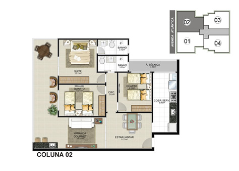 3 quartos com suíte - 102,18 M²