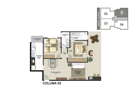 3 quartos com suíte - 107,26 M²